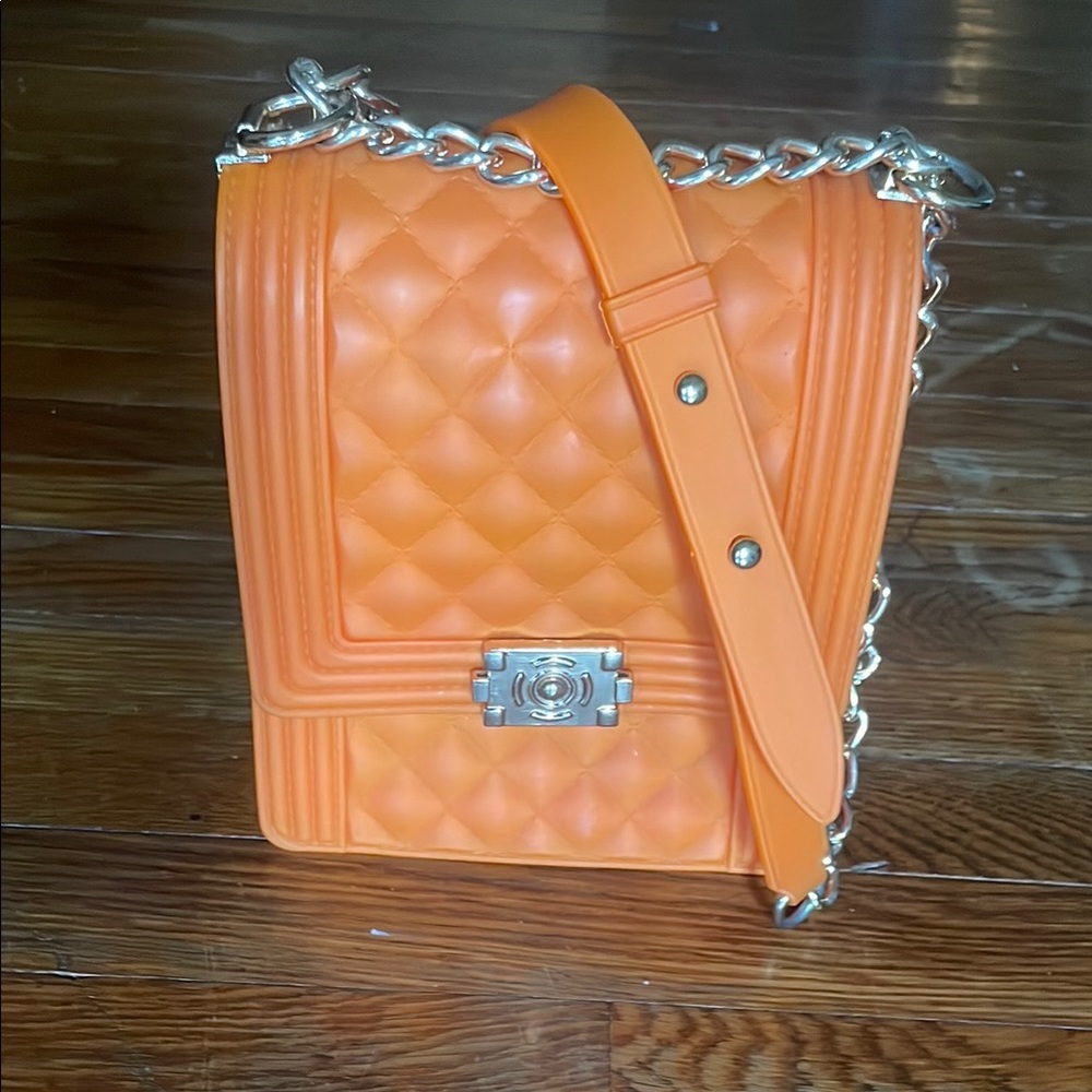 Orange Quilted Chain Strap Bag